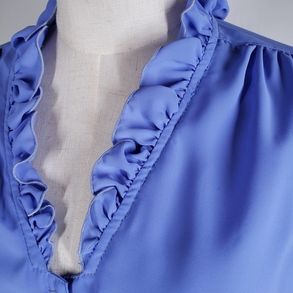 Vintage Jo Hanna York Polyester Ruffle Trimmed Dress 18 L Periwinkle Blue - Picture 8 of 15
